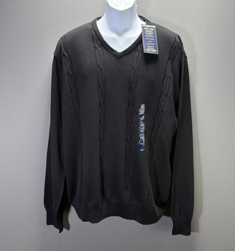 Consensus Black Cotton V Neck Cableknit Pullover Sweater XXL NWT